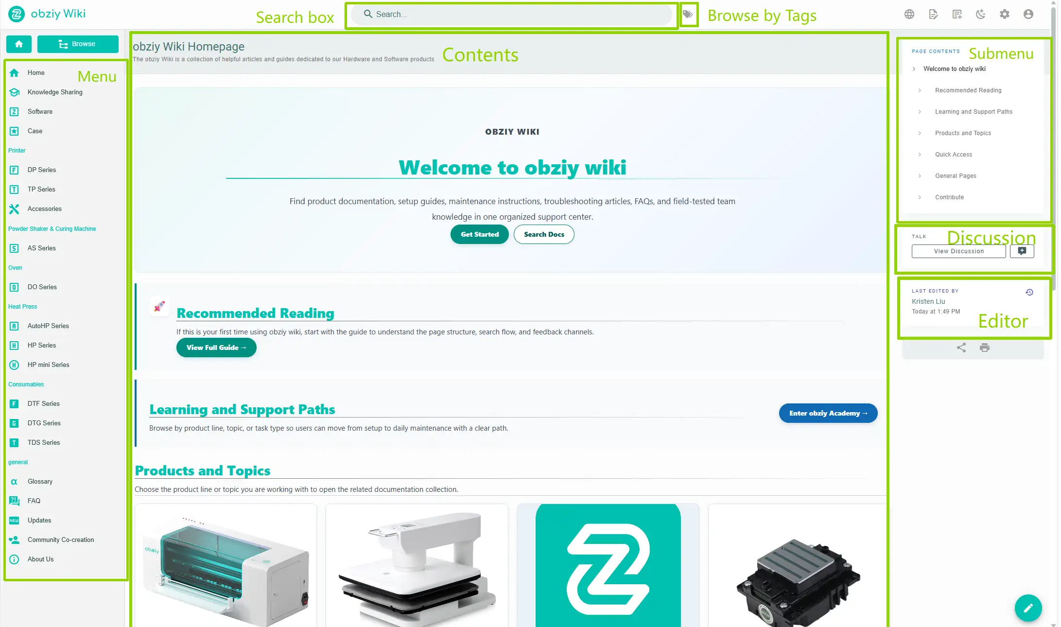 obziy Wiki Page Layout Screenshot